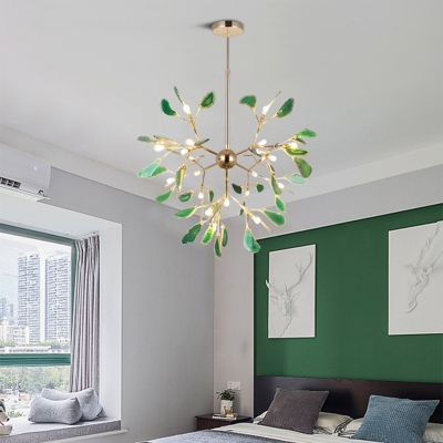 Agate Firefly Hanging Ceiling Light Stylish Nordic 16/20 Heads Green/Pink/Blue Chandelier Lighting for Bedroom