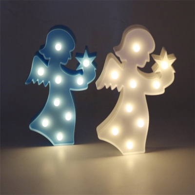 Angel Small LED Wall Night Light Nordic Style Plastic Bedroom Battery Wall Lamp in Pink/Blue/White