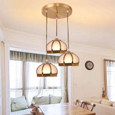 Antiqued Gold Dome Ceiling Light Traditional Opal Glass 1/3-Bulb Dining Room Lighting Fixture