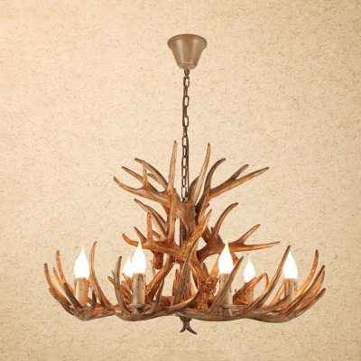Antler Living Room Hanging Lamp Rural Resin 4/15/18 Bulbs White/Brown Pendant Chandelier