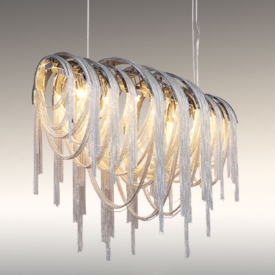 Arched Aluminum Chain Island Light Post-Modern 10 Bulbs Silver/Gold Ceiling Pendant Lamp, 23.5