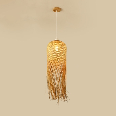 Bamboo Bell Hanging Light Chinese 1 Head Wood Small/Medium/Large Ceiling Pendant with Tassel Fringe