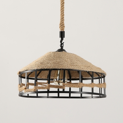 Beige Barn Shaped Hanging Pendant Rustic Rope Wrapped 1 Head Restaurant Suspension Lamp, 12