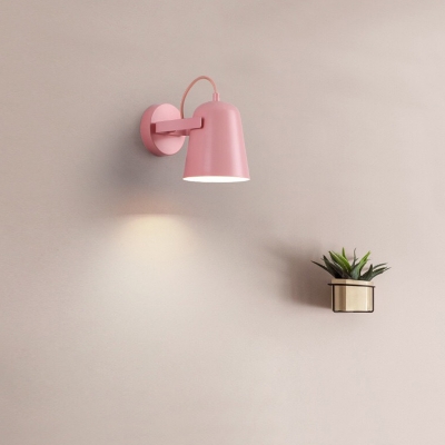 Bell Bedside Wall Mount Reading Light Metal 1-Light Macaron Wall Lamp with Adjustable Handle in Pink/White/Grey