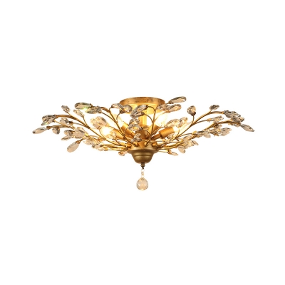Beveled Cut Crystal Branch Chandelier Rural 4/6/7 Lights Dining Room Ceiling Pendant Lamp in Black/Gold