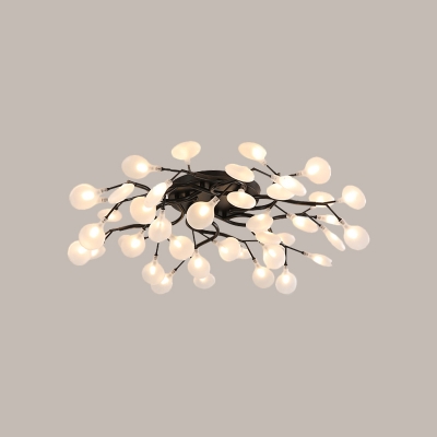 Black/Gold Firefly Flushmount Romantic Modern 28/42-Bulb Metal Ceiling Light with White Acrylic/Clear Glass Shade