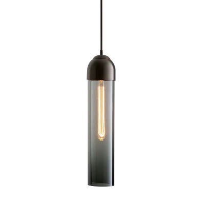 Blue/Clear/Smoke Grey Glass Tube Pendant Postmodern 1 Bulb Hanging Ceiling Light with Dome Cap for Restaurant