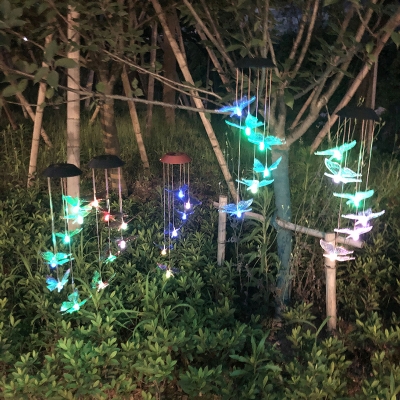 Butterfly Garden Multi-Light Pendant Plastic 6-Head Artistry Solar LED Suspension Light in Blue/Green/Clear