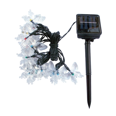 Butterfly Outdoor Solar String Lamp Plastic 13.1ft 20-Bulb Cartoon Festive Light in Black, Multicolored Light
