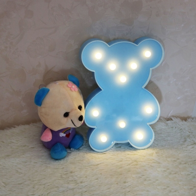 Cartoon Mini Bear Night Light Plastic Childrens Bedroom LED Wall Night Lighting in Pink/Blue/Yellow