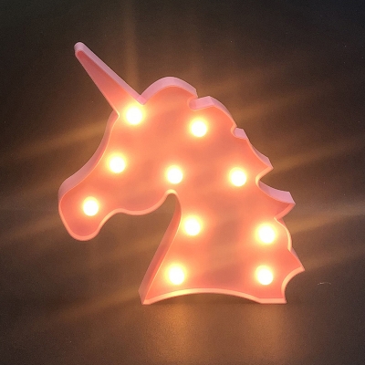 Cartoon Unicorn Head Night Light Plastic Kids Bedroom LED Wall Night Lamp in Pink/Blue/White