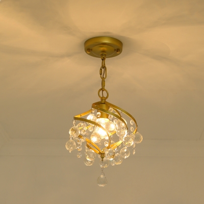 Clear Crystal Flower/Scroll/Bell Pendulum Light Traditional 1 Bulb Aisle Ceiling Pendant Lamp in Gold