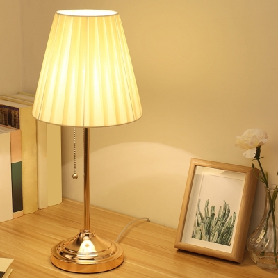Conical Pleated Fabric Nightstand Light Modern 1 Bulb Gold/Bronze Pull Chain Table Lamp