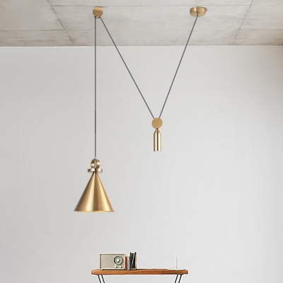 Conical Pulley Pendant Light Kit Postmodern Metal 1 Head Gold Plated Suspension Light, Small/Large