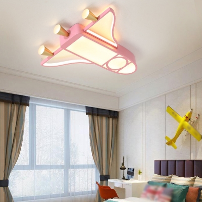Creative Kids Jet Shaped Ceiling Lamp Metal Nursery LED Flush Mount Lighting in Pink/Blue
