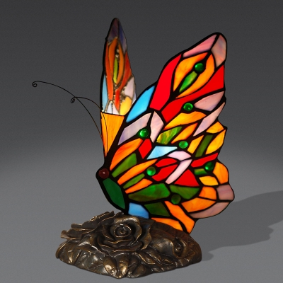 Creative Tiffany Butterfly Night Light 1 Bulb Handcrafted Stained Glass Table Lamp in Yellow