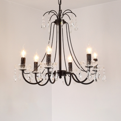 Crystal Black Chandelier Lamp Candlestick 5/6/8-Head Rustic Hanging Light with/without Lampshade