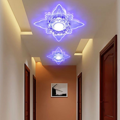 Crystal Blossom Flush Ceiling Light Modern Clear LED Flushmount Light in Warm/Purple/Multicolored Light, 3/5w