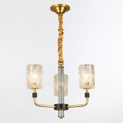 Cylinder Prismatic Crystal Pendant Light Kit Postmodern 3/6/8-Head Gold Plated Chandelier Lamp
