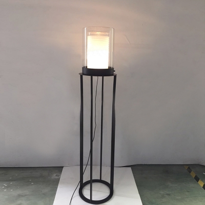 Cylindrical Small/Large Floor Lighting Designer Clear Glass Single Black Floor Lamp with Open Base