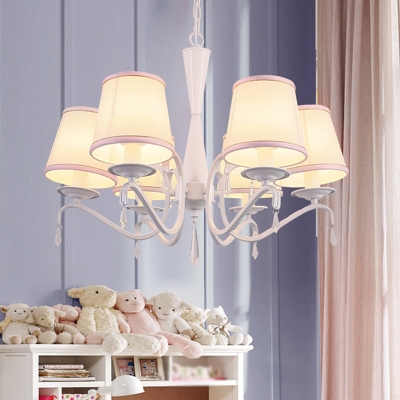 Fabric Conical Chandelier Modern Style 6 Lights Pink/Yellow Hanging Light Fixture for Bedroom