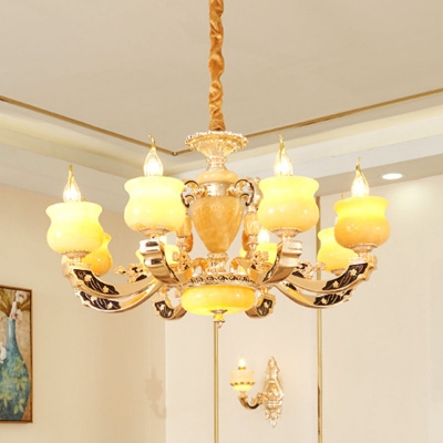 Faux Candle Jade Chandelier Traditional 15/18/35 Heads Bedroom Ceiling Hang Lamp in Yellow