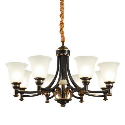 Flared Shape Living Room Chandelier Country Frosted White Glass 3/8/15 Heads Black Hanging Ceiling Light