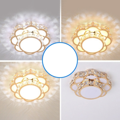 Flower Shaped Flush Mount Spotlight Modern Beveled Crystal Rose Gold LED Flush Ceiling Light in Warm/White Light/Third Gear, 8