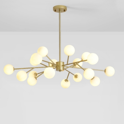 Gold Branch Chandelier Modern 9/12/18 Lights Milk Ball Glass Ceiling Hang Lamp for Living Room