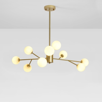 Gold Branch Chandelier Modern 9/12/18 Lights Milk Ball Glass Ceiling Hang Lamp for Living Room