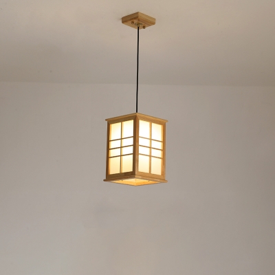 Japanese Style Cuboid Pendant Light Acrylic 1/3-Bulb Dining Room Suspension Lamp in Wood