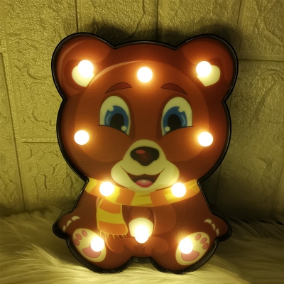 Kids Raccoon/Panda/Fox Night Light Plastic Childrens Bedroom Mini Battery LED Wall Lamp in Pink/Black/Coffee