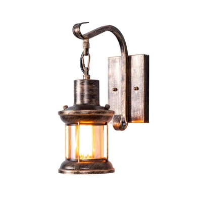 Lantern Dining Room Wall Lamp Fixture Rustic Clear Glass 1 Bulb Bronze Wall Hanging Light