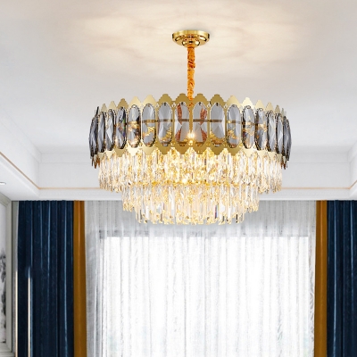 Layered Beveled Crystal Chandelier Lamp Post-Modern 6/9/21-Head Gold Pendant Lighting Fixture