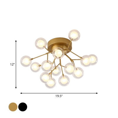 Leaf/Bubble Ceiling Mount Lamp Modern Metal 9/15 Heads Bedroom Semi Flush Mount Light in Black/Gold