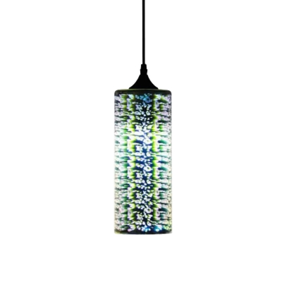 Modern 1-Light Hanging Lamp Multicolored Jar/Cylinder/Oval Ceiling Pendant with 3D Glass Shade for Living Room