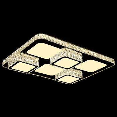 Modern Rectangle Flush Mount Light Clear Crystal Living Room Small/Large LED Ceiling Fixture with Heart/Cube/Petal Pattern