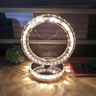 Moon/Ring/Heart Shaped LED Table Light Simplicity Clear Crystal Night Stand Lamp in Warm/White Light