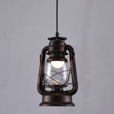 Nautical Kerosene Pendant Light Fixture 1 Head Clear Glass Ceiling Hang Lamp in Black/Bronze/Copper