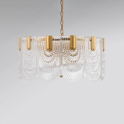 Postmodern 1/2-Tier Scalloped Chandelier Clear Textured Glass Small/Medium/Large Pendant Light in Brass