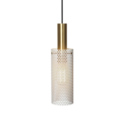 Postmodern Mesh Tube Pendant Light Metal 1/3-Bulb Dining Room Ceiling Hang Lamp in Black/White and Brass