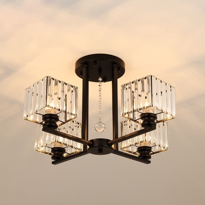 Rectangle Crystal Block Chandelier Post-Modern 4/6/8 Bulbs Black/Gold Hanging Ceiling Light for Living Room
