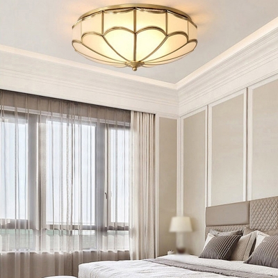 Scalloped Bedroom Flush Ceiling Light Traditional White Glass 3/4 Lights Gold Flush-Mount Light Fixture