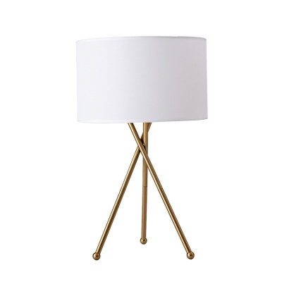 Simplicity 1 Bulb Night Light White/Flaxen Drum Table Lighting with Fabric Shade and Crossed Tripod