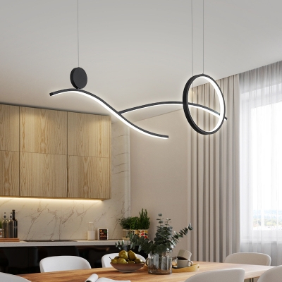 Simplistic LED Hanging Light Fixture Black/White/Gold Branch Island Pendant with Acrylic Shade, White Light/Third Gear/Remote Control Stepless Dimming