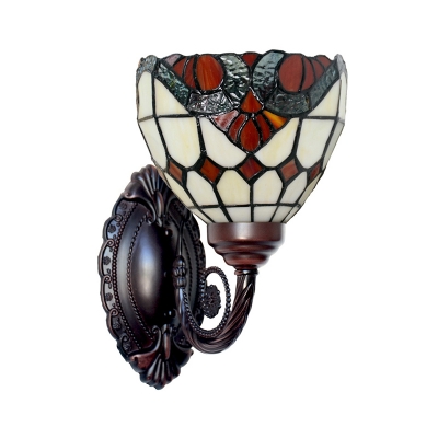 Single-Bulb Wall Sconce Baroque Bell Stained Art Glass Wall Mounted Light Fixture in Black