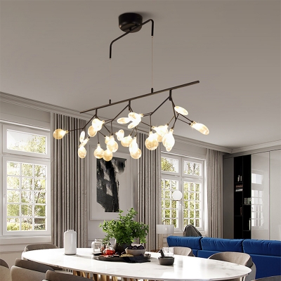 Smoke Grey Glass Firefly Island Light Postmodern 27 Bulbs Black/Gold Hanging Lamp for Dining Room