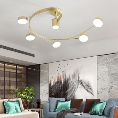 Spiral Metal Semi Flush Light Modern 4/6-Head Black/Gold LED Close to Ceiling Lamp for Living Room