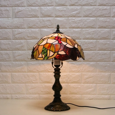 Stained Glass Green Table Light Grape and Leaf 1 Bulb Baroque Style Night Stand Lamp