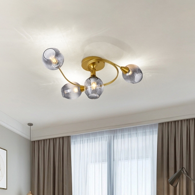 Swirl Semi Flush Mount Light Modern Gradient Dimple Glass 4/6-Light Bedroom Ceiling Lamp in Black/Gold